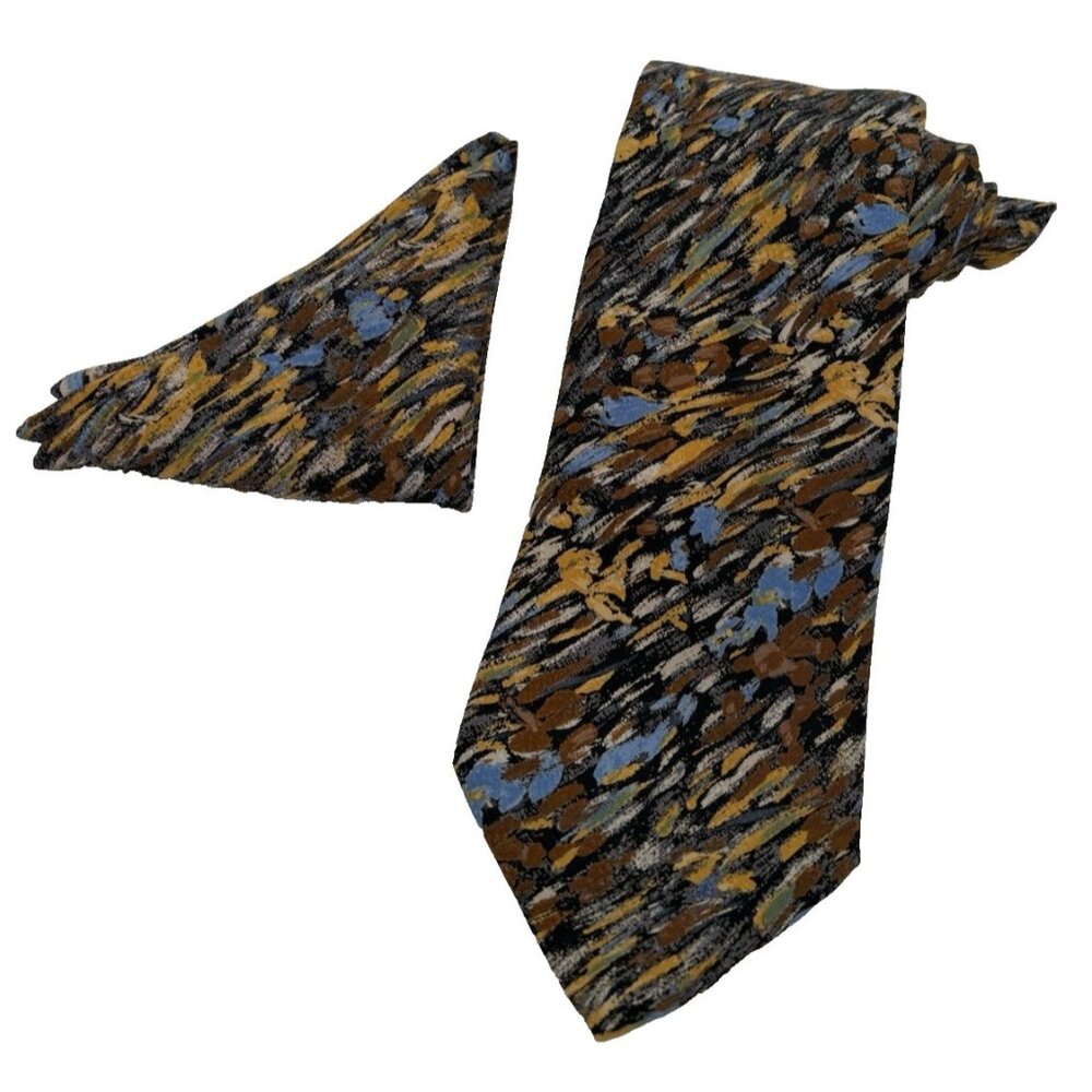 ITALO FERRETTI Necktie & Handkerchief 100% Silk Mens Luxury Luigi Basile Italy